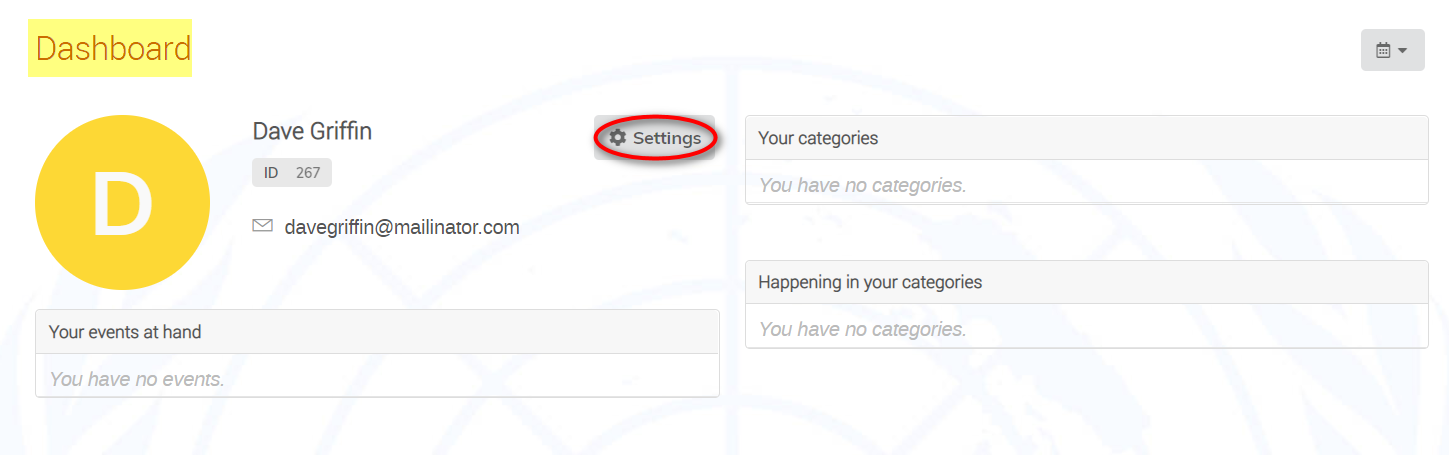 Screenshot showing where the Settings button is on the profile dashboard