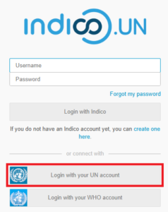 Login with your UN account button on Indico.UN login page