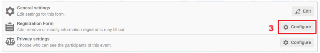 Configure registration form button Configure button beside registration form